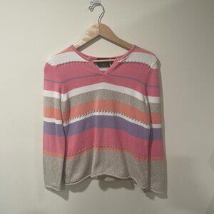 Vintage 90’s Pink, purple, tan, and white striped sweater  Crazy Horse by Liz Cl